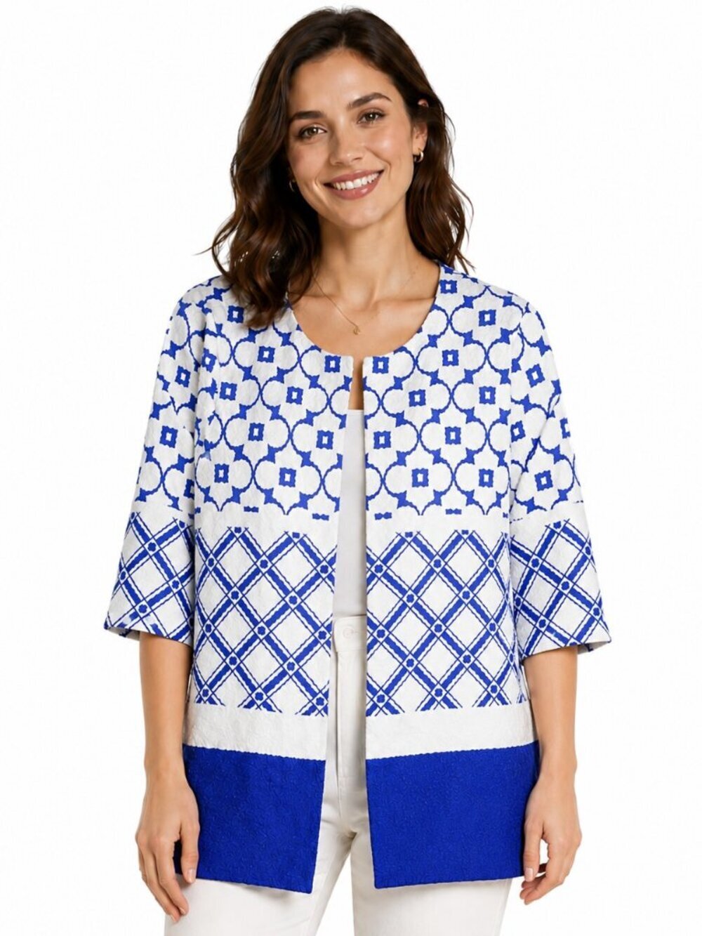 Chico's Travelers Royal Blue White Crinkle Jacket